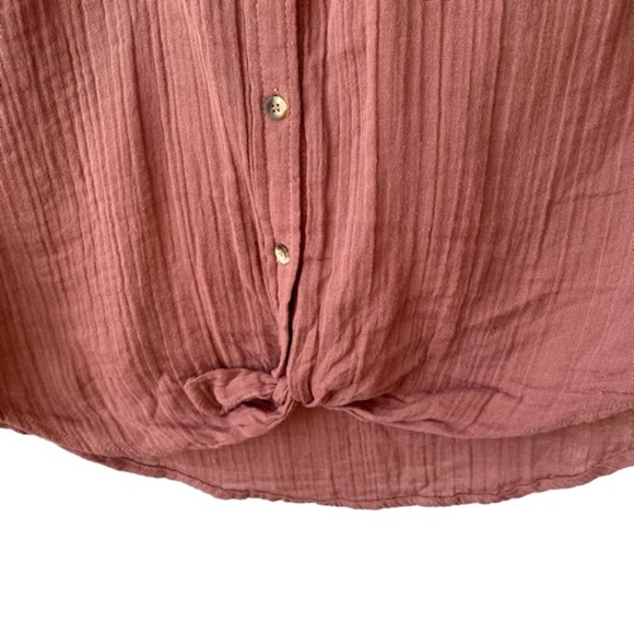 Japna Cap Sleeve Tank Top Button Up Warm Brown Loose Fit Front Tie Women Size M - Picture 6 of 10